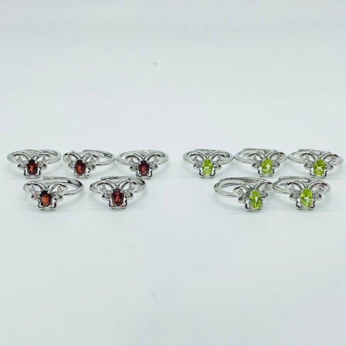 2Types Butterfly Ring Garnet Peridot Cut Faceted Stone Wholesale