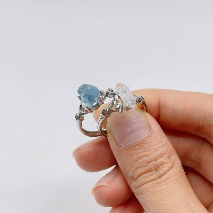 2Types Raw Stone Tibet Quartz Crystal Aquamarine Crystal Ring Wholesale