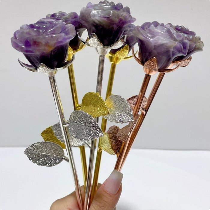 3 Color Beautiful Chevron Amethyst Rose Flower Carving Wholesale #2 Shape