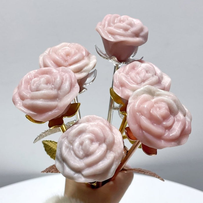 3 Color Beautiful Pink Opal Rose Flower Carving Wholesale #1 Shape