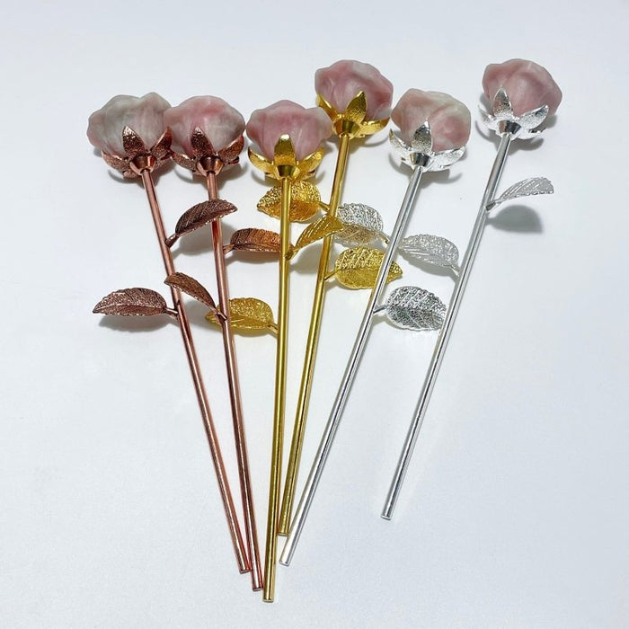 3 Color Beautiful Pink Opal Rose Flower Carving Wholesale #1 Shape