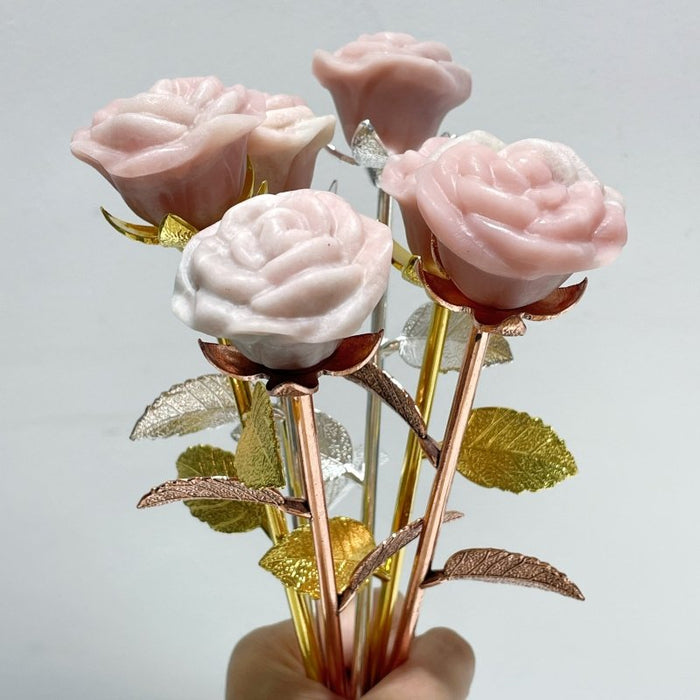 3 Color Beautiful Pink Opal Rose Flower Carving Wholesale #1 Shape