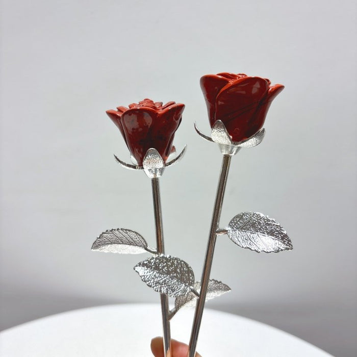 3 Color Beautiful Red Jasper Rose Flower Carving Wholesale #2 Shape