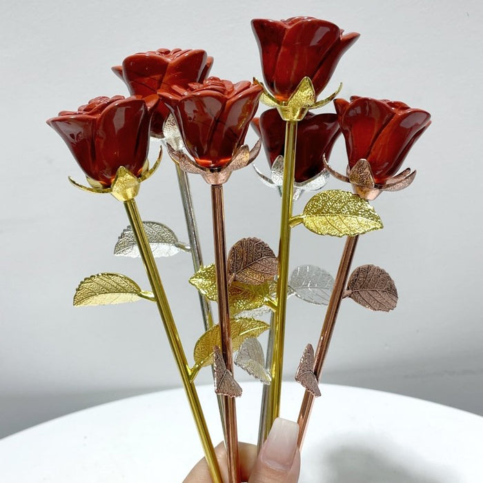 3 Color Beautiful Red Jasper Rose Flower Carving Wholesale #2 Shape