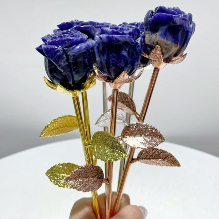 3 Color Beautiful Sodalite Rose Flower Carving Wholesale #1 Shape
