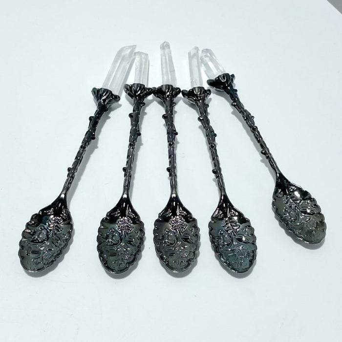 3 Colors Coffee Spoon With Brazil Clear Quartz Points Wholesale