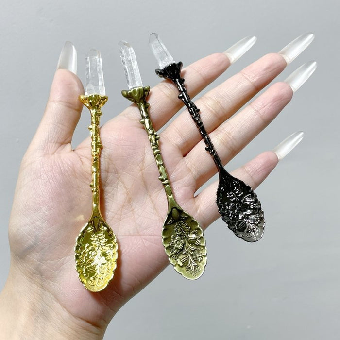 3 Colors Coffee Spoon With Brazil Clear Quartz Points Wholesale