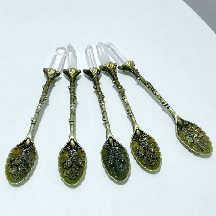3 Colors Coffee Spoon With Brazil Clear Quartz Points Wholesale
