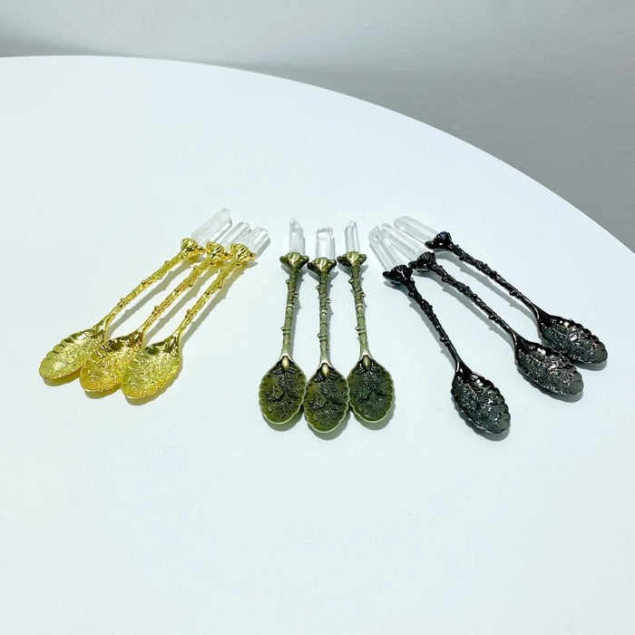 3 Colors Coffee Spoon With Brazil Clear Quartz Points Wholesale