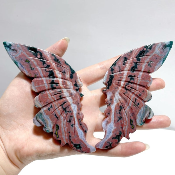 3 Pairs 8th Vein Ocean Jasper Butterfly Wing Carving With Stand #3