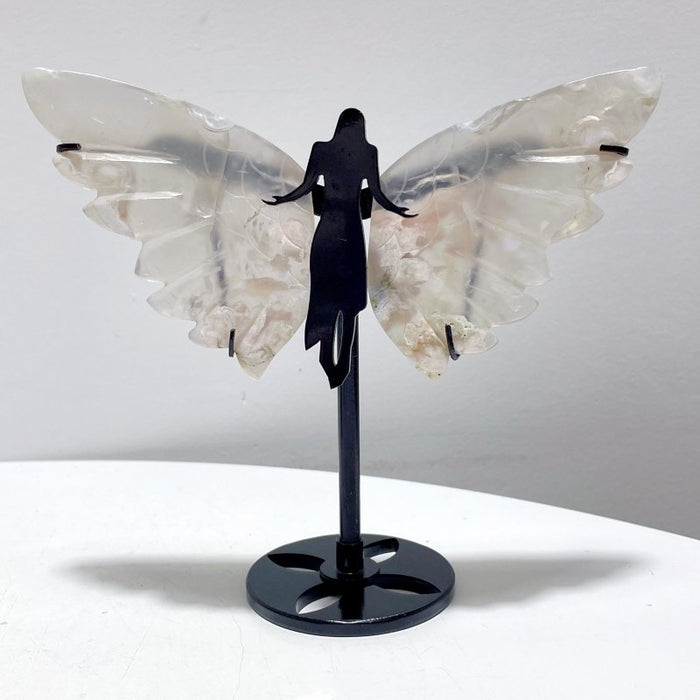 3 Pairs Agate Angel Wing Carving With Stand