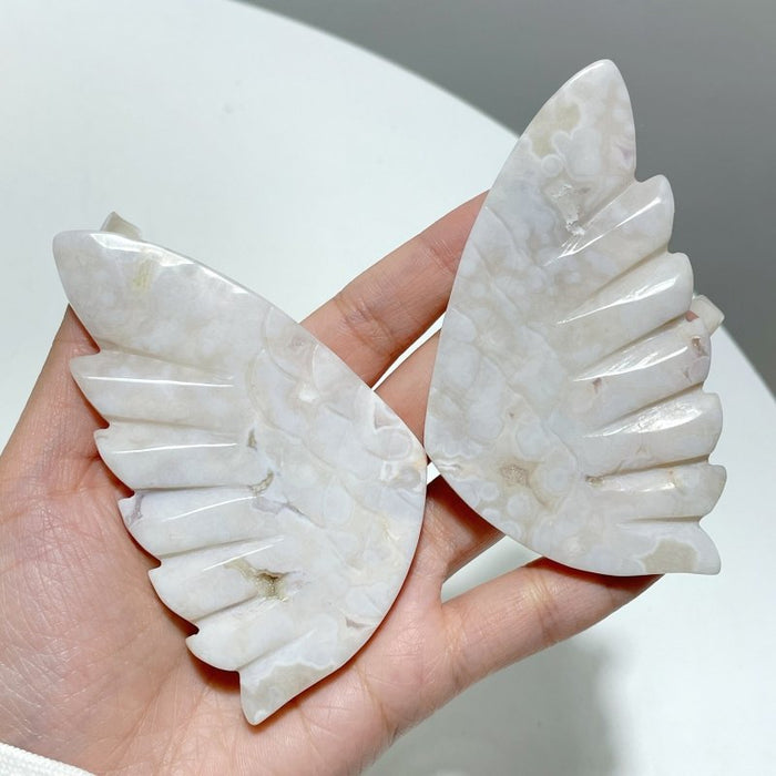3 Pairs Agate Angel Wing Carving With Stand