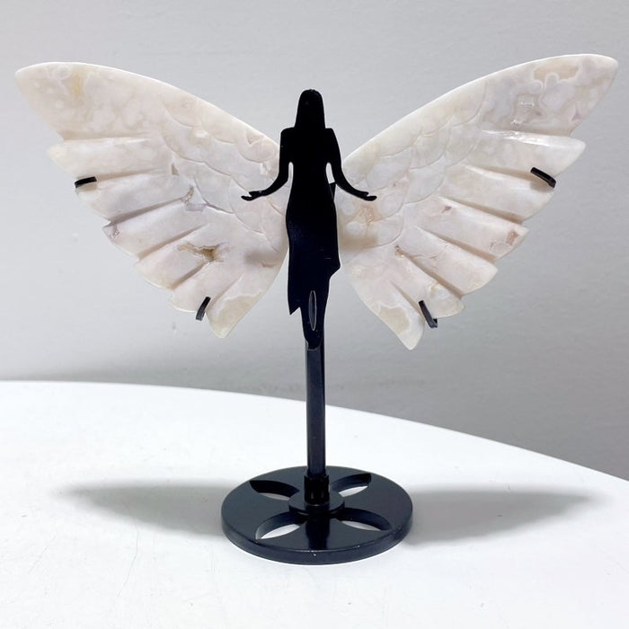 3 Pairs Agate Angel Wing Carving With Stand