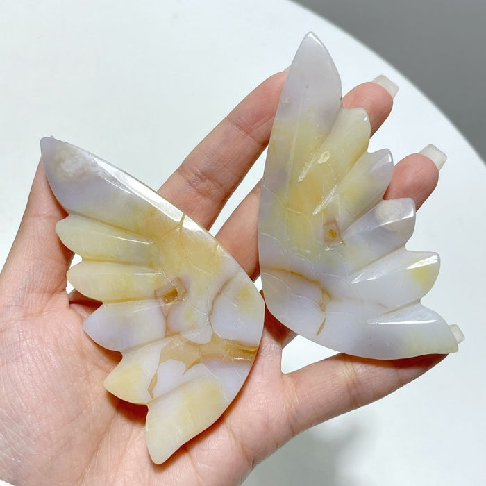 3 Pairs Agate Angel Wing Carving With Stand