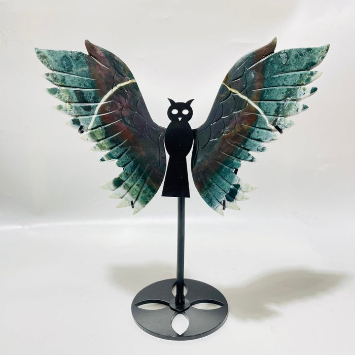 3 Pairs Beautiful Owl Carving With Stand Ocean Jasper Agate Zoisite