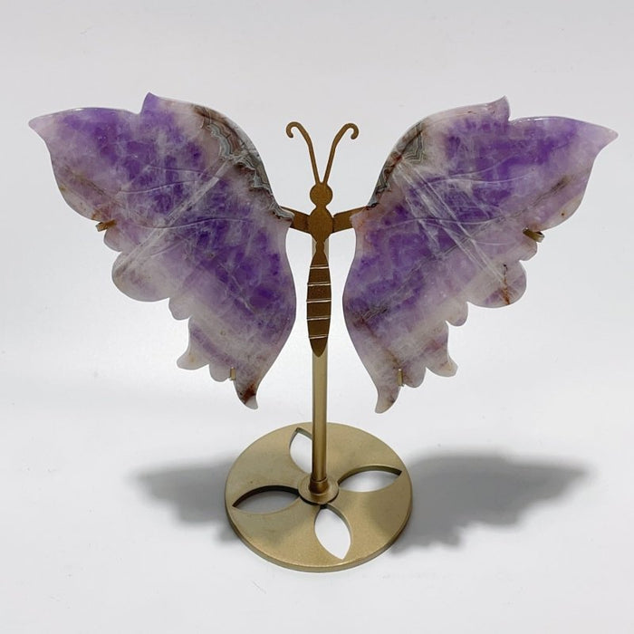 3 Pairs Butterfly Wing Carving With Stand Amethyst Mixed Agate Ocean Jasper