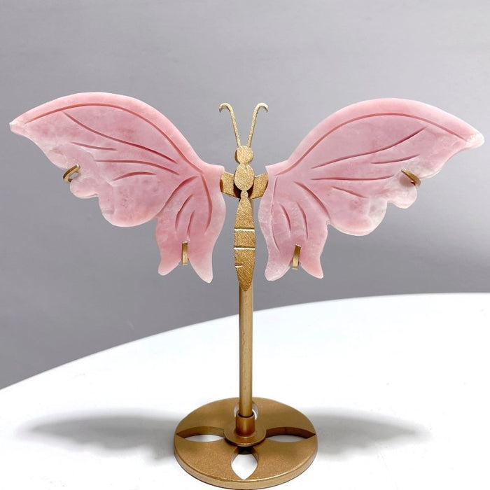 3 Pairs Cute Pink Opal Butterfly Wing Carving With Stand