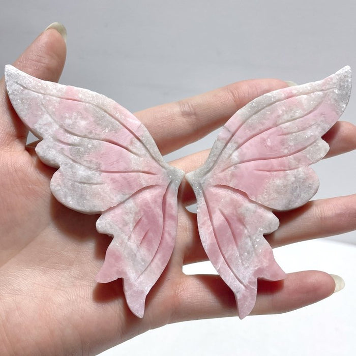 3 Pairs Cute Pink Opal Butterfly Wing Carving With Stand