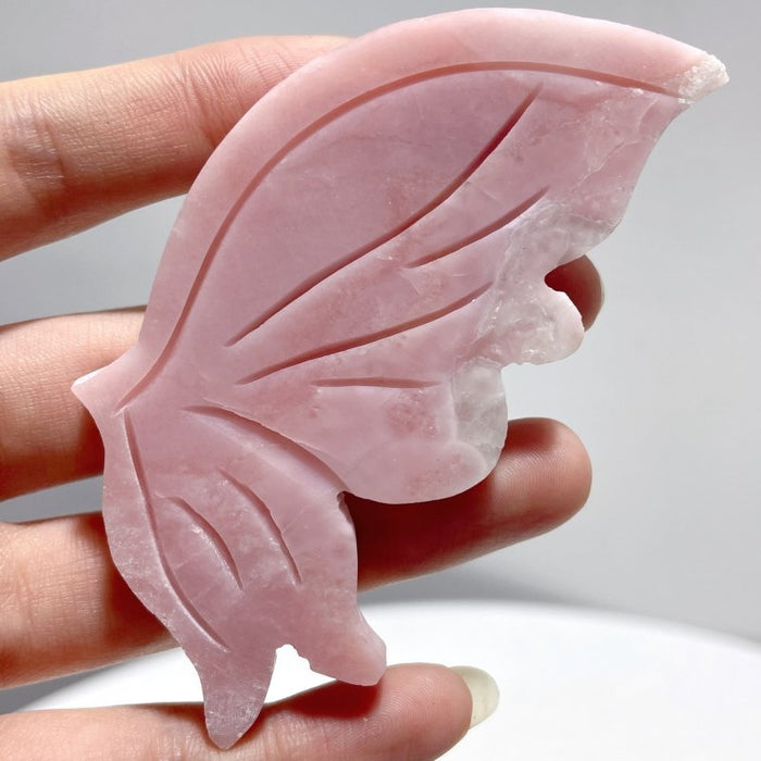 3 Pairs Cute Pink Opal Butterfly Wing Carving With Stand