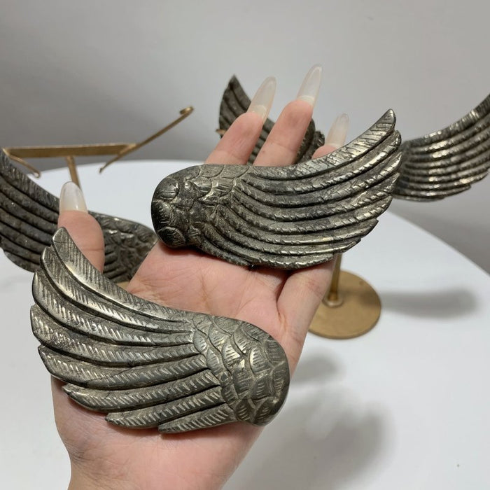 3 Pairs High Quality Pyrite Angel Wing With Stand