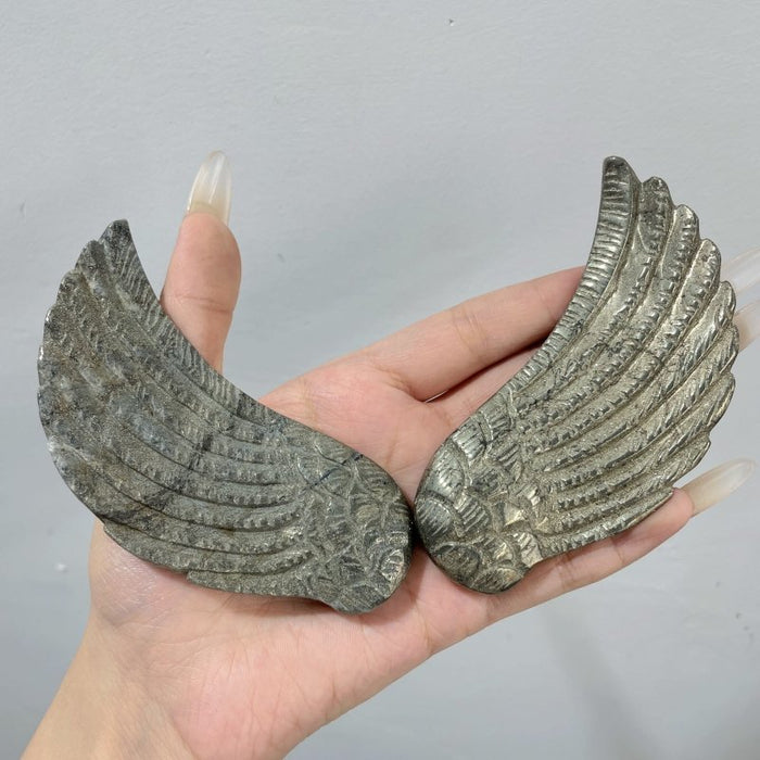 3 Pairs High Quality Pyrite Angel Wing With Stand