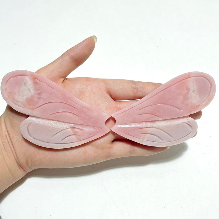 3 Pairs Pink Opal Dragonfly Wing Carving With Stand