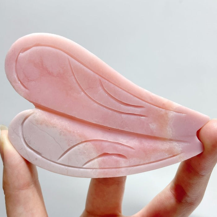 3 Pairs Pink Opal Dragonfly Wing Carving With Stand