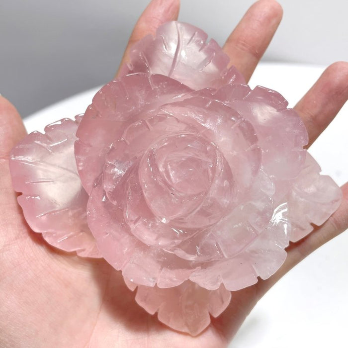 3 Pairs Rose Quartz Flower Carving With Stand