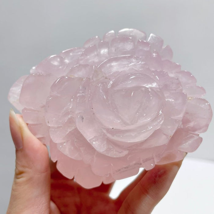 3 Pairs Rose Quartz Flower Carving With Stand
