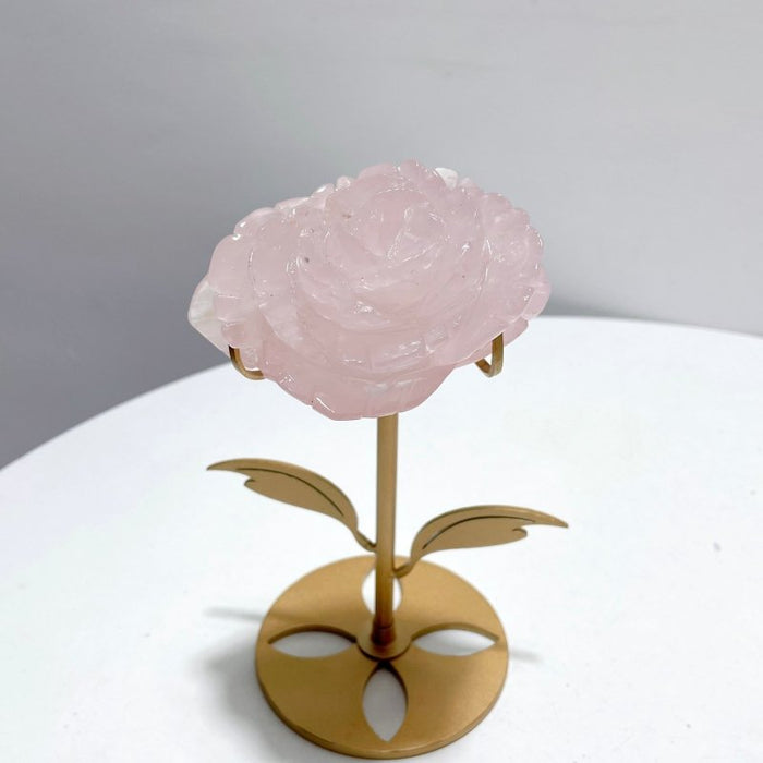 3 Pairs Rose Quartz Flower Carving With Stand