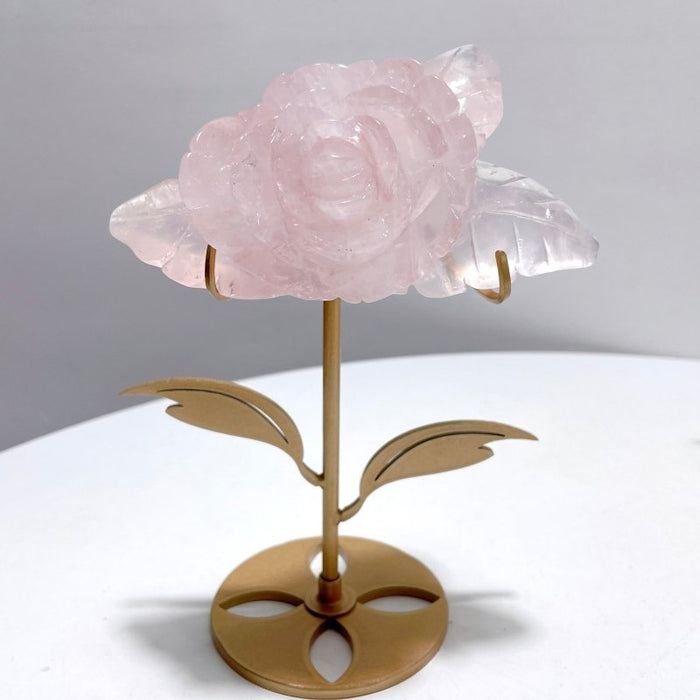 3 Pairs Rose Quartz Flower Carving With Stand