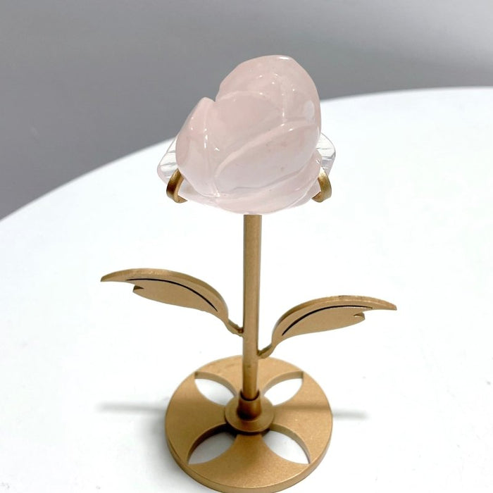 3 Pairs Rose Quartz Small Flower Carving With Stand