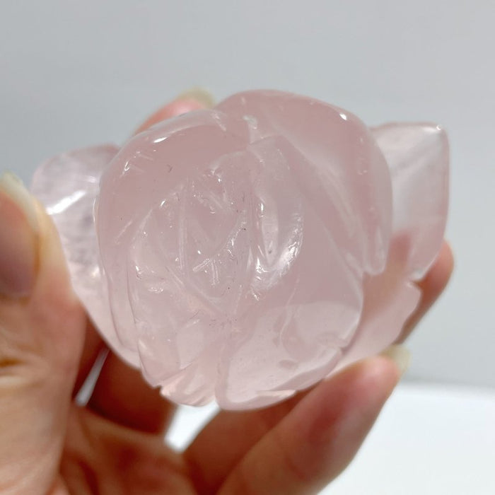 3 Pairs Rose Quartz Small Flower Carving With Stand