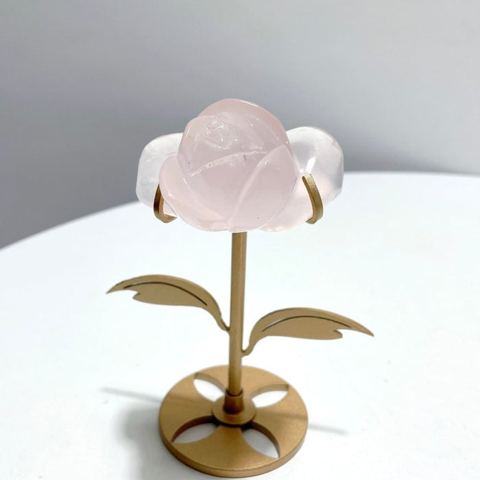 3 Pairs Rose Quartz Small Flower Carving With Stand
