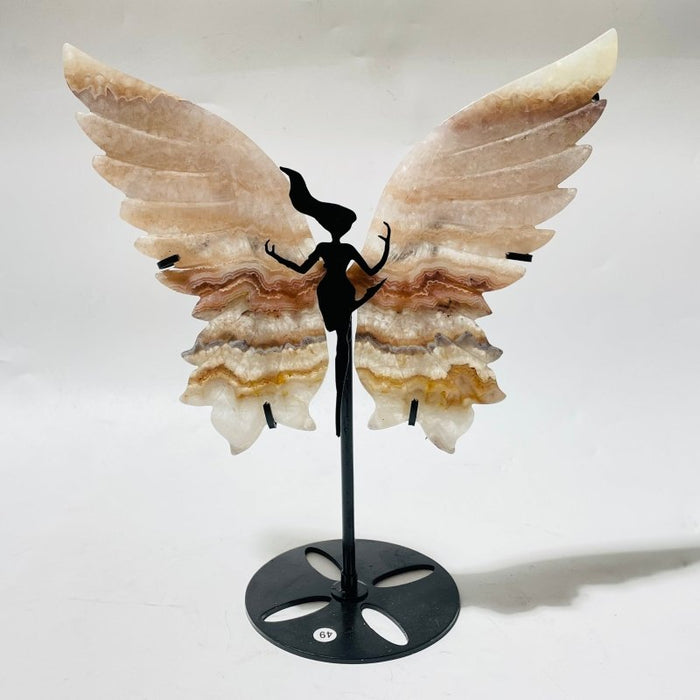 3 Pairs Striped Agate Symmetry Fairy Wing With Stand