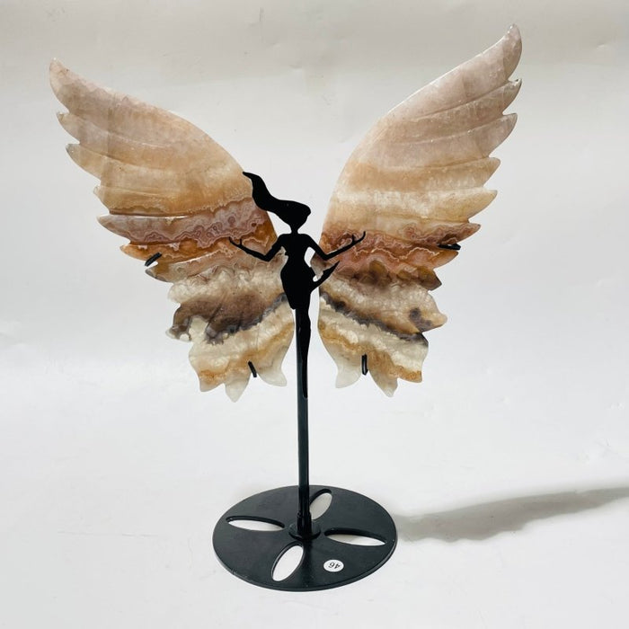 3 Pairs Striped Agate Symmetry Fairy Wing With Stand