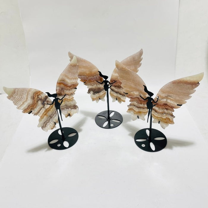 3 Pairs Striped Agate Symmetry Fairy Wing With Stand