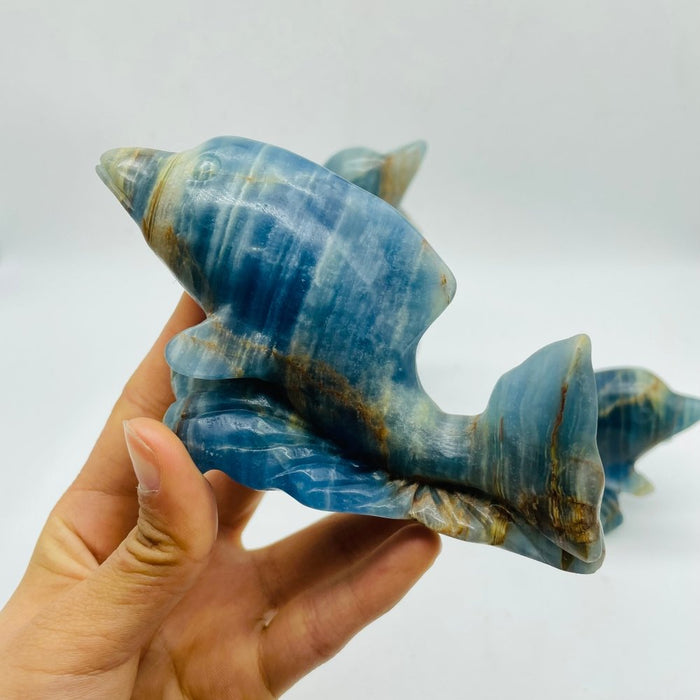 3 Pieces Beautiful Blue Onyx Dolphin Carving