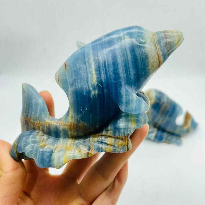 3 Pieces Beautiful Blue Onyx Dolphin Carving