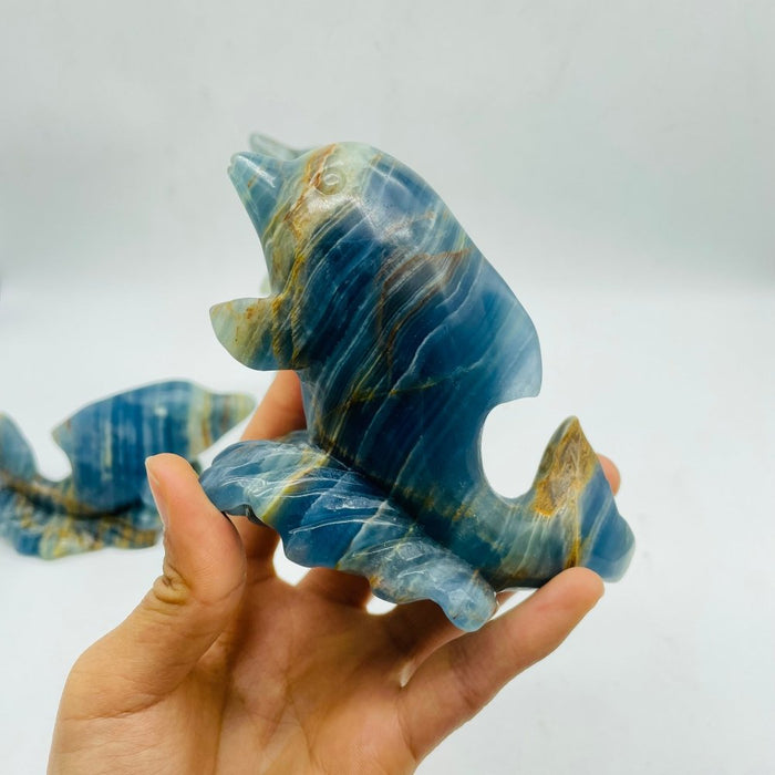 3 Pieces Beautiful Blue Onyx Dolphin Carving