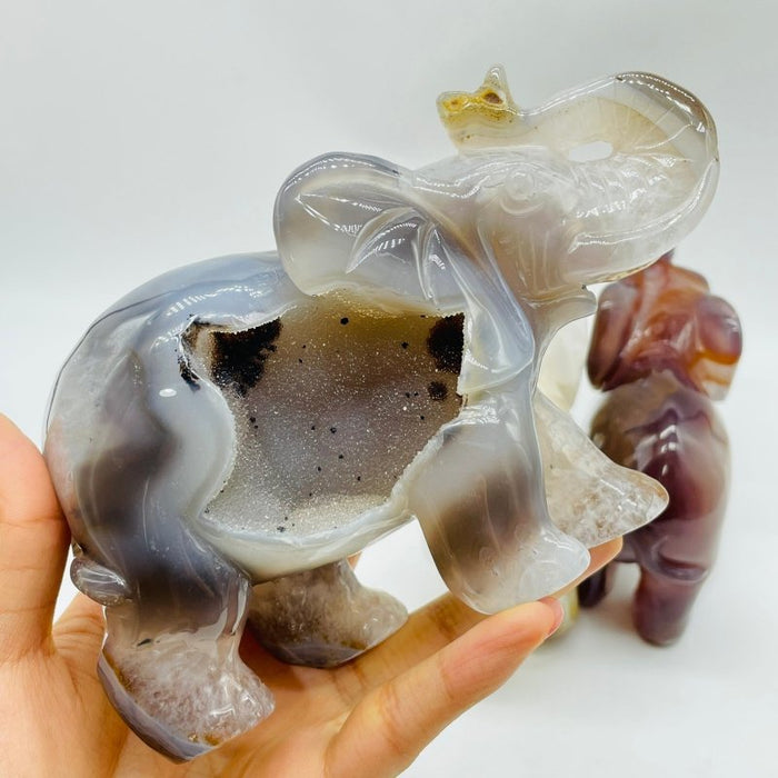 3 Pieces Beautiful Geode Agate Druzy Elephant Carving