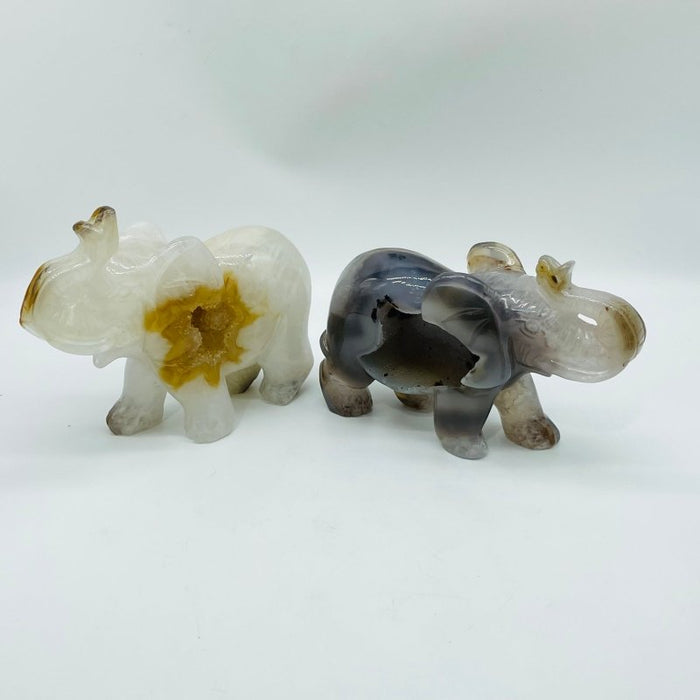 3 Pieces Beautiful Geode Agate Druzy Elephant Carving