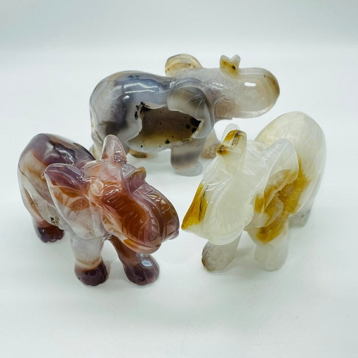 3 Pieces Beautiful Geode Agate Druzy Elephant Carving