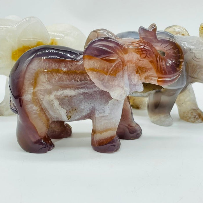 3 Pieces Beautiful Geode Agate Druzy Elephant Carving