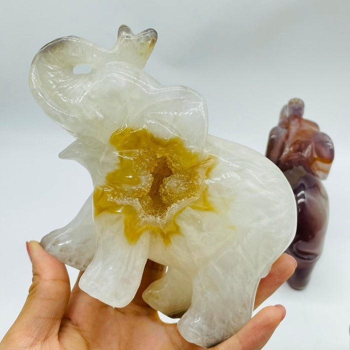 3 Pieces Beautiful Geode Agate Druzy Elephant Carving