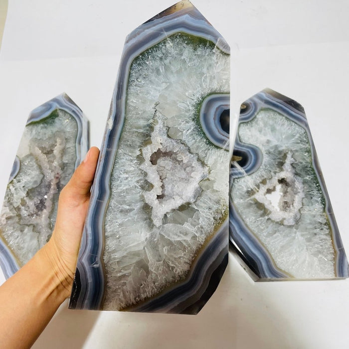 3 Pieces Beautiful Large Geode Agate Tower