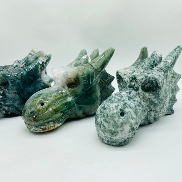 3 Pieces Beautiful Moss Agate Dragon Head