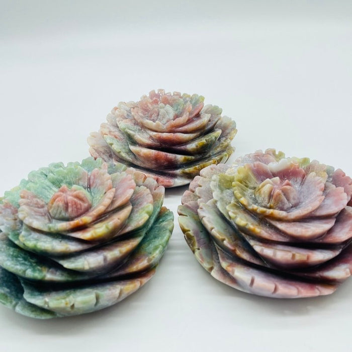 Beautiful Ocean Jasper Lotus Flower Carving Wholesale