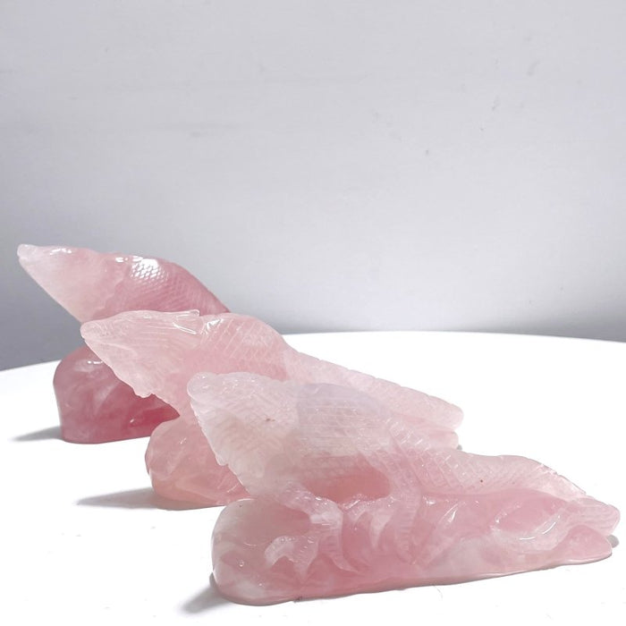3 Pieces Beautiful Rose Quartz Lizard Carving