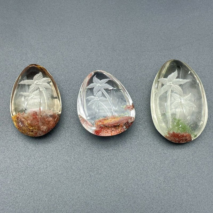 3 Pieces Beautiful Scenery Garden Quartz Inner Scene Carving